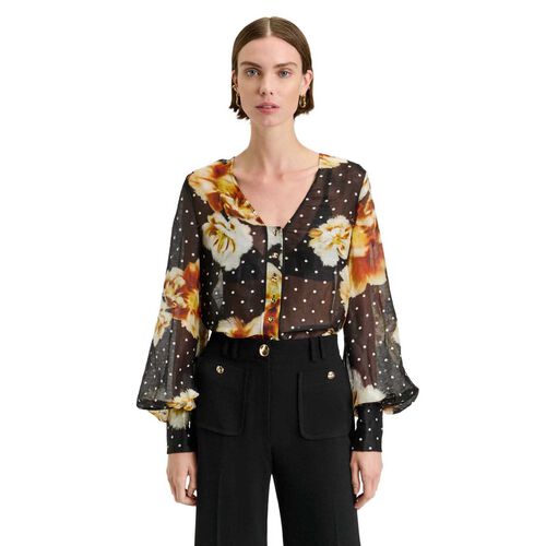 Veronika Maine Linen Silk Spot Floral Blouse